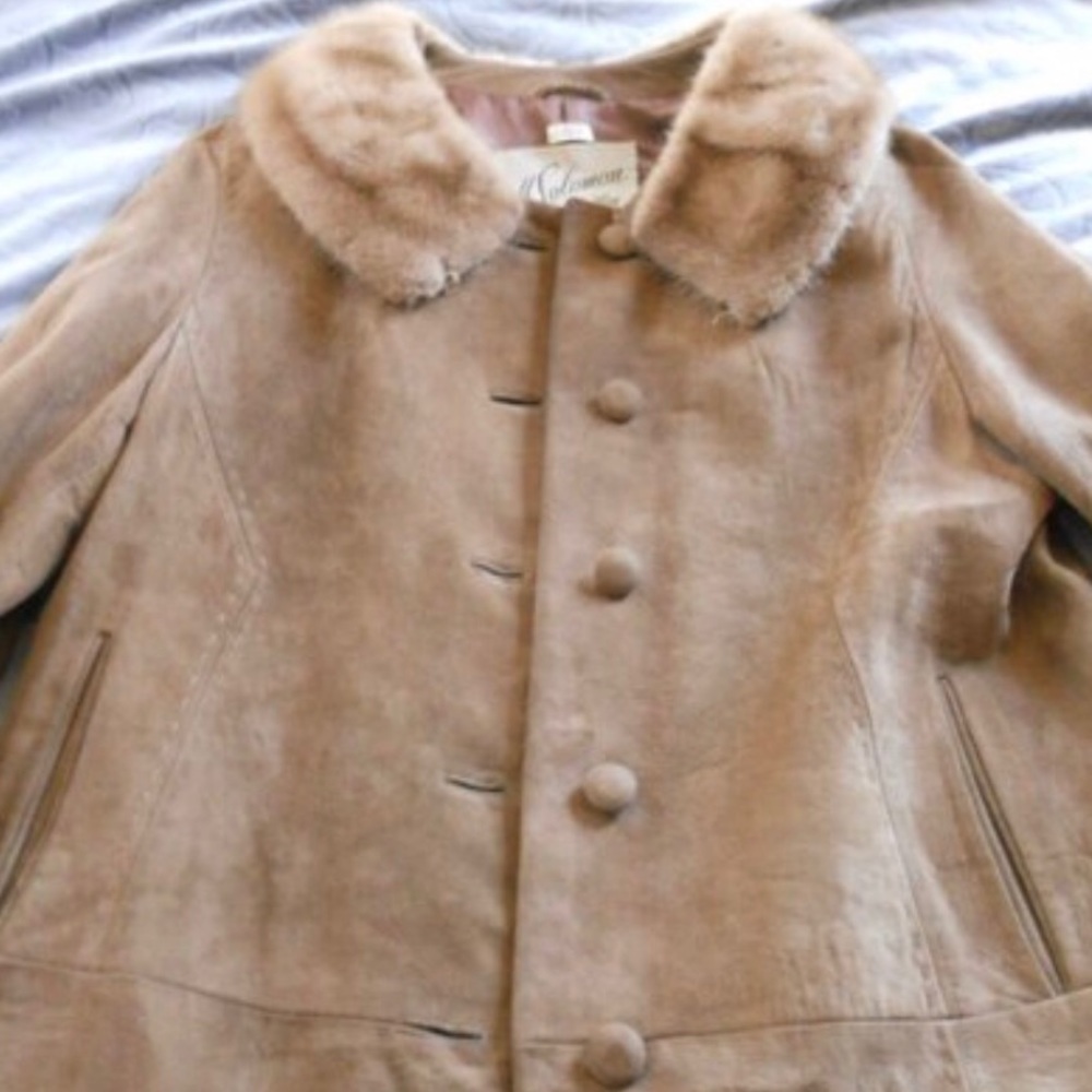 Vintage Brown Suede Coat with Mink Collar
